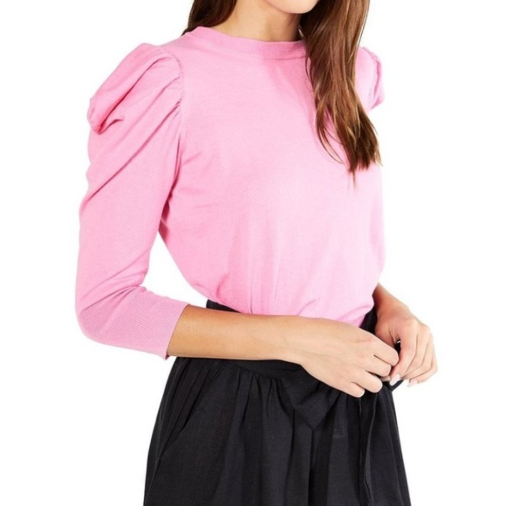 MISA Los Angeles Guthrie Puff Shoulder Sweater Top Pink Sz S